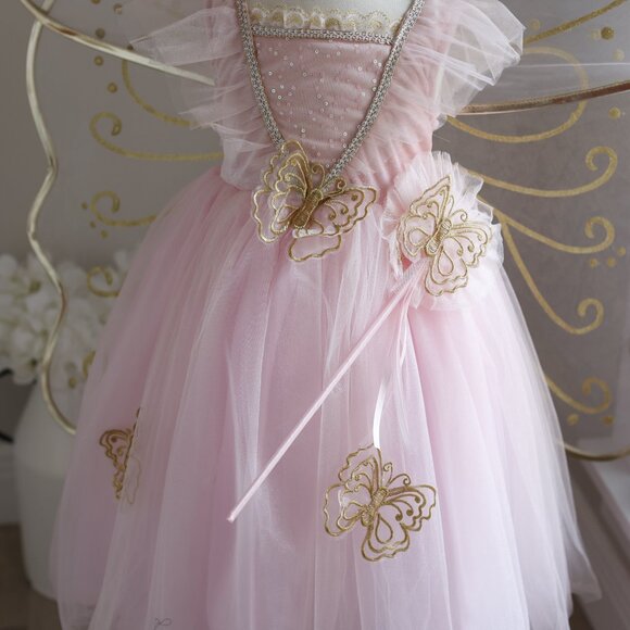 Pink Fairy Butterfly Dress Set w/ Wings Headband Wand Costume Portrait Party - Picture 7 of 9
